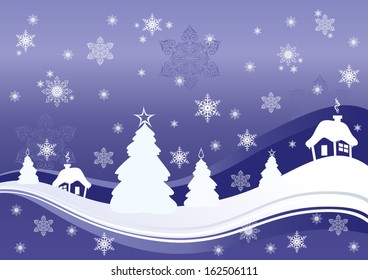 Illustration of Christmas background with houses and trees