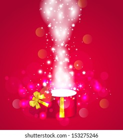 Illustration Christmas background with open magic gift box - vector 