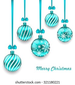 Illustration Christmas Background with Turquoise Glassy Balls - Vector