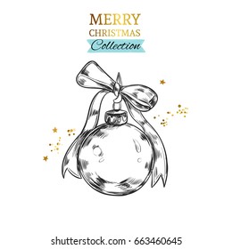 Illustration of Christmas ball in sketch style. Vector illustration. Isolated objects