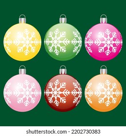 Illustration of Christmas Ball snowflake decoration set