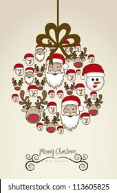 Illustration of christmas balls, made with christmas characters, vector illustration