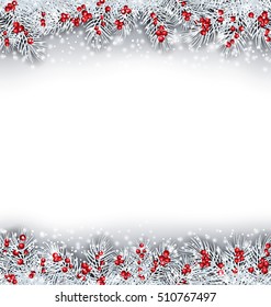 Illustration Christmas Banner with Silver Fir Twigs, Copy Space for Your Text - Vector