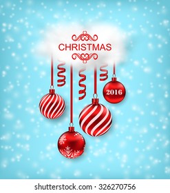 Illustration Christmas Beautiful Background with Balls, Serpentine and Cloud - Vector