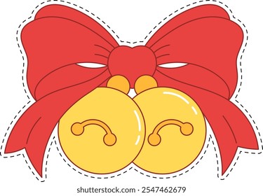 Illustration of a Christmas bell with a bow Sticker style