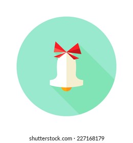 Illustration of Christmas Bell Flat Icon with Bow