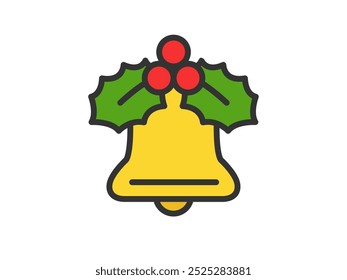 Illustration of Christmas bell icon (line drawing color).