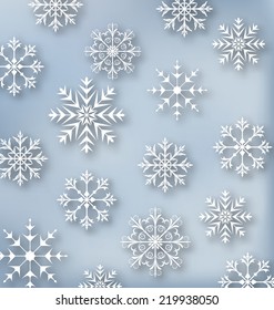 Illustration Christmas blue wallpaper with set snowflakes - vector