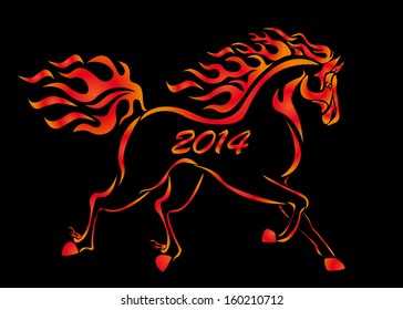 illustration Christmas burning horse for postcards on the black