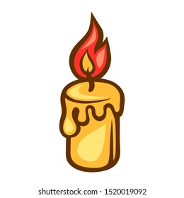 Illustration of Christmas candle. Stylized cartoon icon in retro style.
