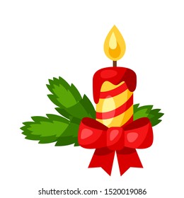 Illustration of Christmas candle. Stylized flat icon.