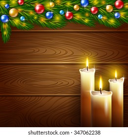 Illustration of Christmas candles and a wooden background