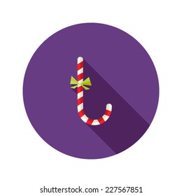 Illustration of Christmas Candy Stick Flat Icon with Bow