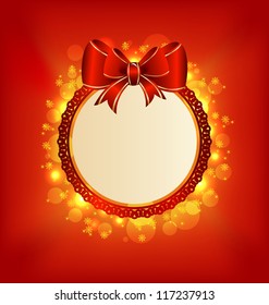 Illustration Christmas card with bow, lighting background - vector