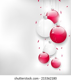 Illustration Christmas card with colorful glass balls and tinsel - vector