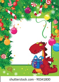 illustration of a Christmas card and dragon
