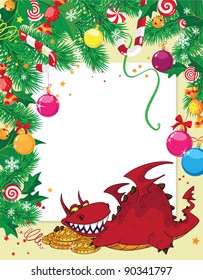 illustration of a Christmas card and dragon with money