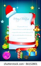 illustration of christmas card with santa cap and gift