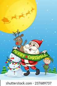 Illustration of a christmas card with Santa and elf