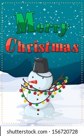 Illustration of a christmas card with a snowman