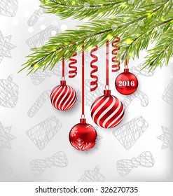 Illustration Christmas Celebration Background with Hanging Glass Balls and Adornment - Vector