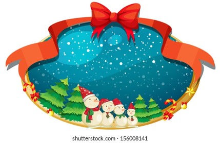 Illustration of a christmas decor with four snowmen on a white background