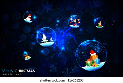 illustration of christmas decoration bubble on snowflake background