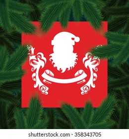 Illustration of Christmas decoration with fir tree branches, Santa silhouette and ribbons
