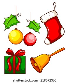 Illustration of the christmas decorations on a white background  