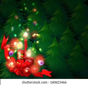 Illustration of a Christmas design with lighted candles on a white background Vektor Stok