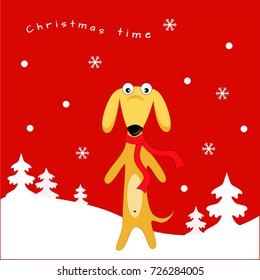 Illustration of Christmas dog on red background