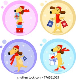 Illustration of Christmas dogs with a gifts