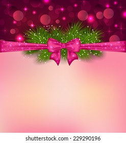 Illustration Christmas elegance background with fir branches and bow ribbon - vector