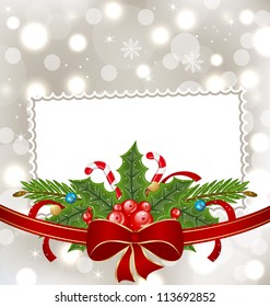 Illustration Christmas elegant card with holiday decoration - vector