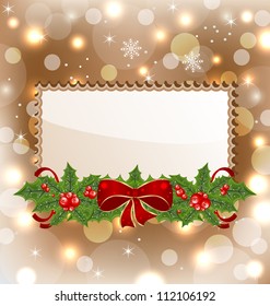 Illustration Christmas elegant card with mistletoe and bow - vector