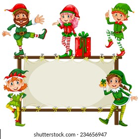 Illustration of christmas elf and a frame