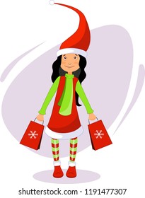 
Illustration of a Christmas elf with gifts