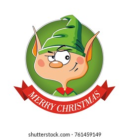 Illustration of a christmas elf isolated on a green round background