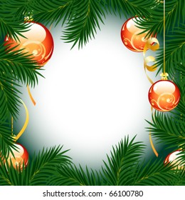 Illustration of christmas fir tree with baubles on white background