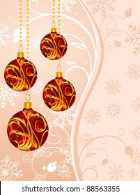 Illustration Christmas floral background with set balls - vector