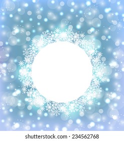 Illustration Christmas frame made in snowflakes on elegant glowing background - vector