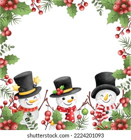 Illustration Christmas Frame with Snowman