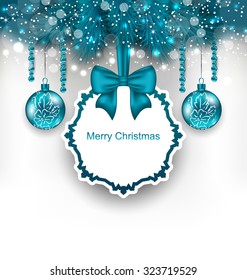 Illustration Christmas gift card with glass balls - vector