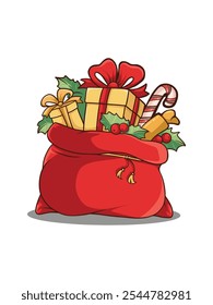 Illustration of a Christmas gift that is still in a bag, isolated on a white background