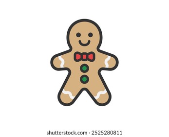 Illustration of a Christmas ginger cookie icon (color line drawing).