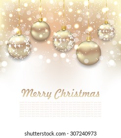 Illustration Christmas Glossy Postcard with Beautiful Balls - Vector