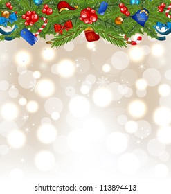 Illustration Christmas glowing background with holiday decoration - vector