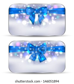 Illustration Christmas glowing cards with gift bows isolated - vector