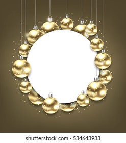 Illustration Christmas Golden Glowing Balls with Clean Card - Vector