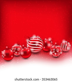 Illustration Christmas and Happy New Year Abstract Background with Red Balls, Bright Wallpaper - Vector